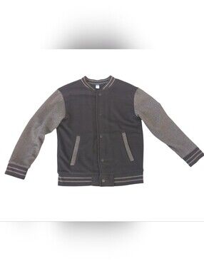 Old Navy Youth Varsity Bomber Jacket Snap Front Black & Gray | Boys XL (14/16)